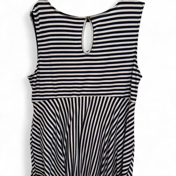 Lane Bryant Women's Navy Blue & White Striped Knee Length Dress w/Keyhole Detail - Picture 5 of 5